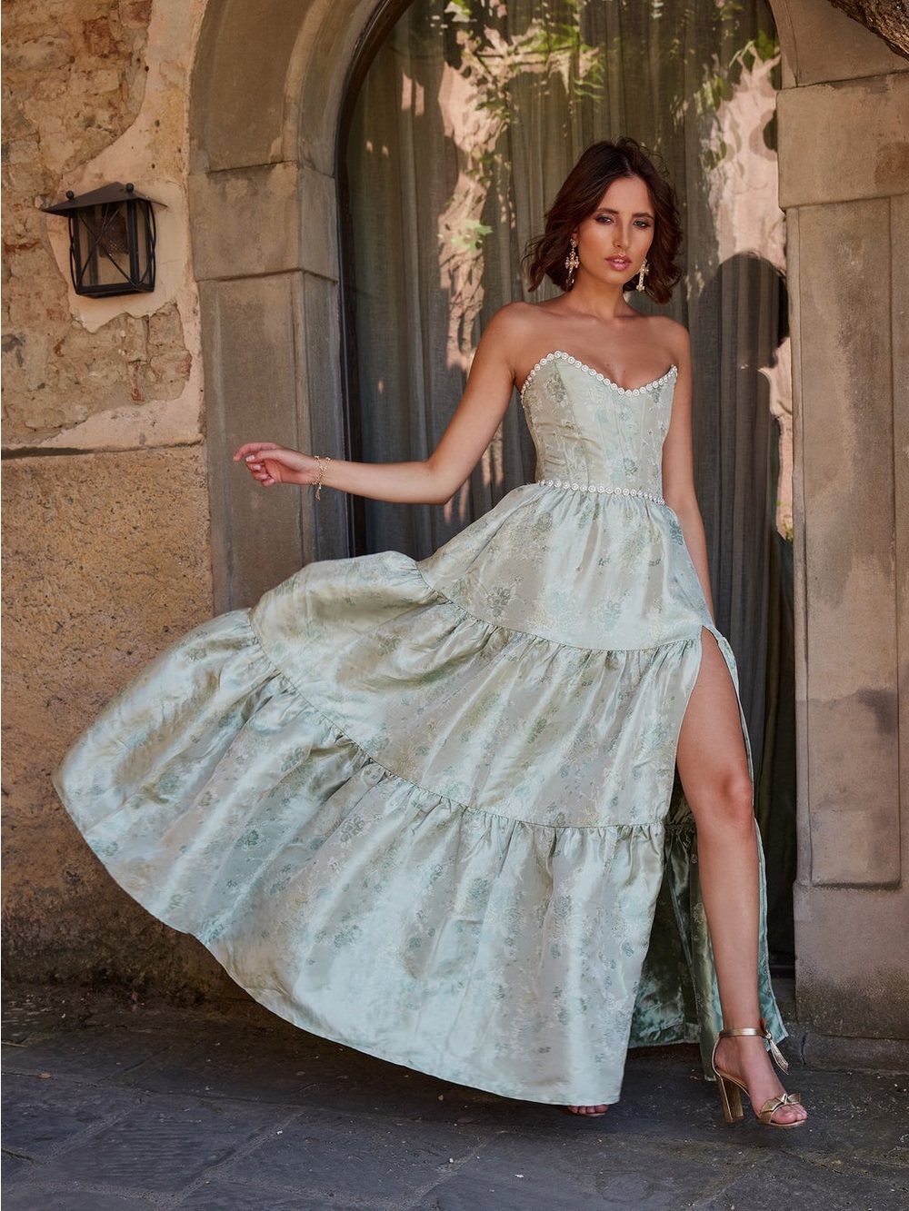 V. Chapman The Vivian Dress in Sage Windsor Brocade size 6 - Picture 8 of 16